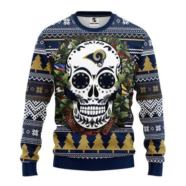 Los Angeles Rams Skull Flower Ugly Christmas Sweater