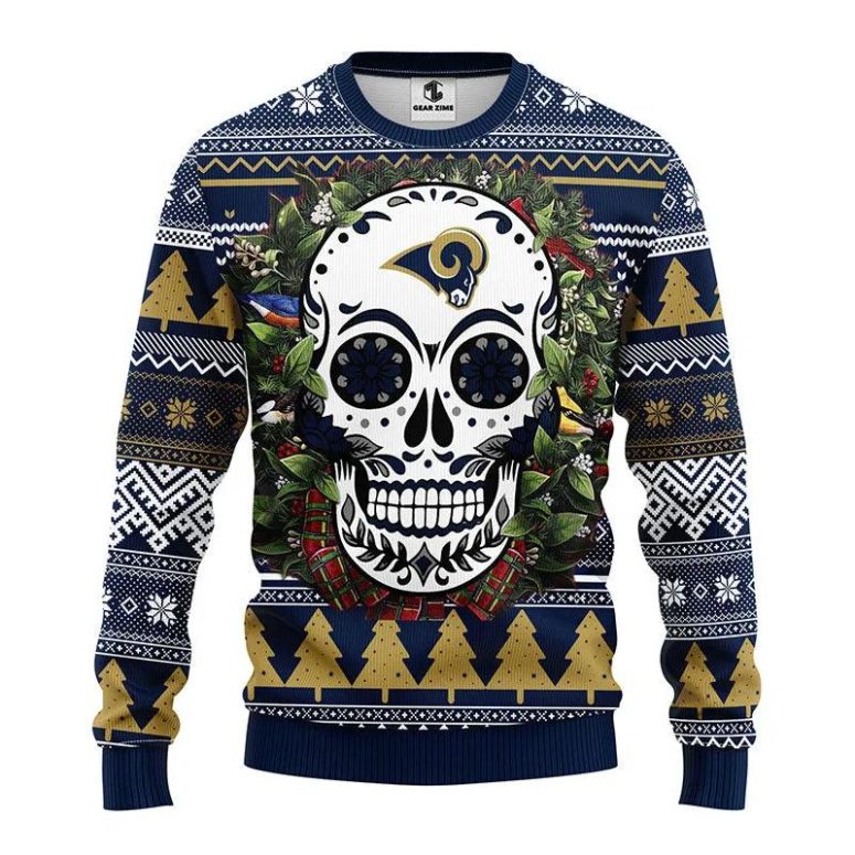 Los Angeles Rams Skull Flower Ugly Christmas Sweater