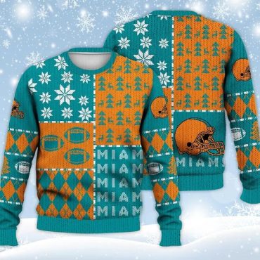 Miami Dolphins Christmas Quarter Pattern Ugly Christmas Sweater
