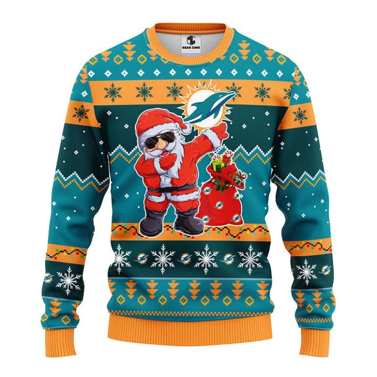 Miami Dolphins Dabbing Santa Claus Ugly Christmas Sweater