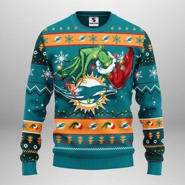 Miami Dolphins Grinch Hand Ugly Christmas Sweater