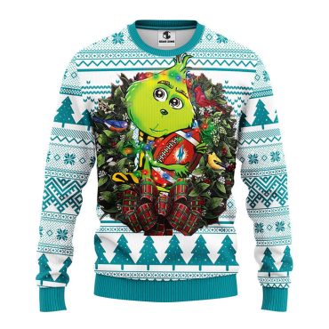 Miami Dolphins Grinch Hug Ugly Christmas Sweater