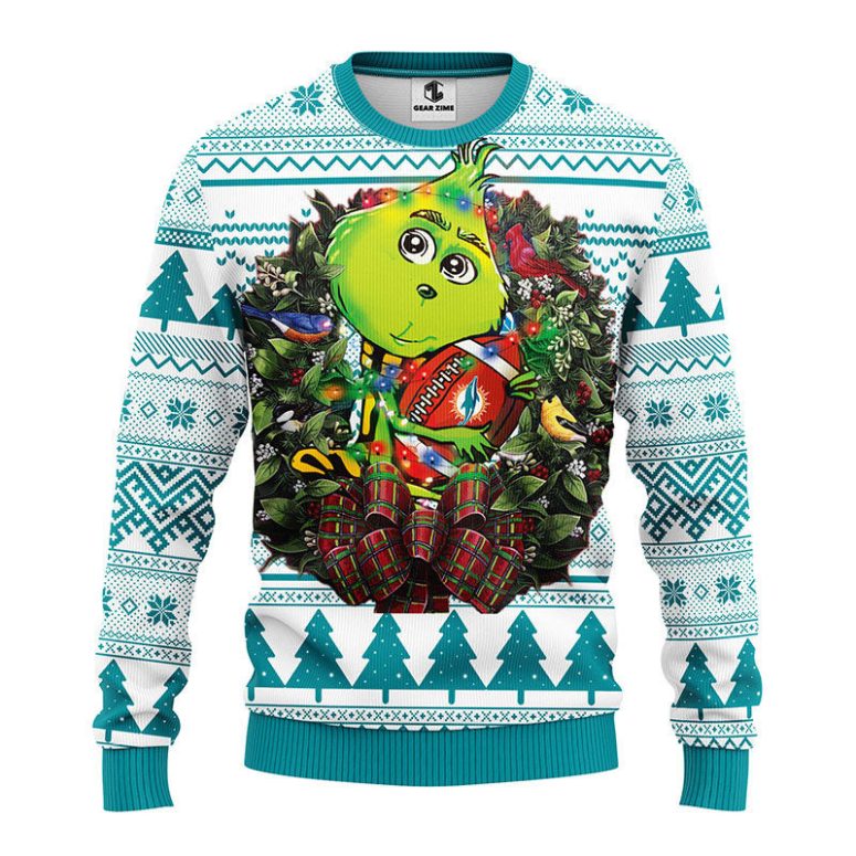Miami Dolphins Grinch Hug Ugly Christmas Sweater
