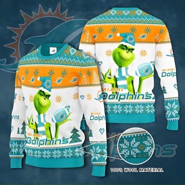 Miami Dolphins Grinchy Cheer Ugly Christmas Sweater