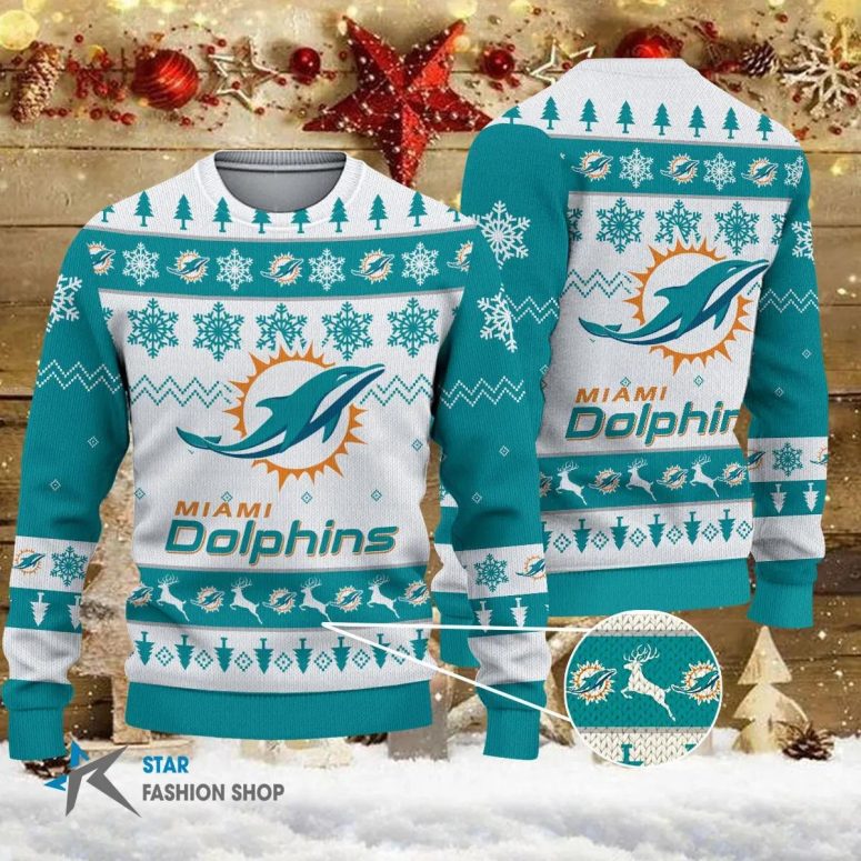 Miami Dolphins Snowfall Holiday Ugly Christmas Sweater