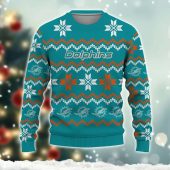 Miami Dolphins Winter Snowflakes Ugly Christmas Sweater