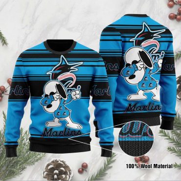 Miami Marlins Snoopy Dabbing Holiday Ugly Christmas Sweater