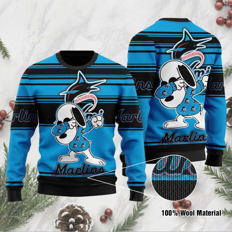 Miami Marlins Snoopy Dabbing Holiday Ugly Christmas Sweater