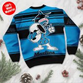 Miami Marlins Snoopy Dabbing Holiday Ugly Christmas Sweater Back - TeeUgly