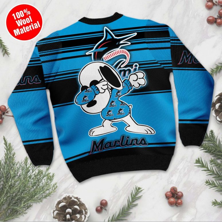 Miami Marlins Snoopy Dabbing Holiday Ugly Christmas Sweater