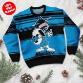 Miami Marlins Snoopy Dabbing Holiday Ugly Christmas Sweater Front - TeeUgly