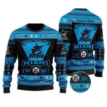 Miami Marlins Snowflake Emblem Holiday Ugly Christmas Sweater