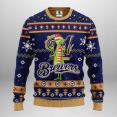 Milwaukee Brewers Funny Grinch Ugly Christmas Sweater - TeeUgly
