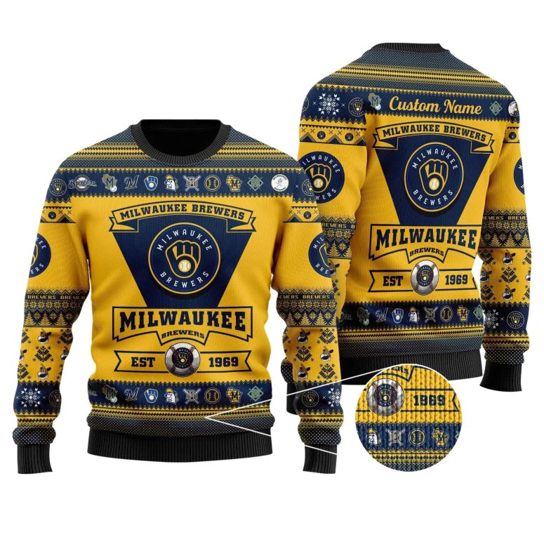 Milwaukee Brewers Logo and Emblem Holiday Ugly Christmas Sweater