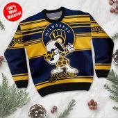 Milwaukee Brewers Snoopy Dabbing Holiday Ugly Christmas Sweater Front - TeeUgly