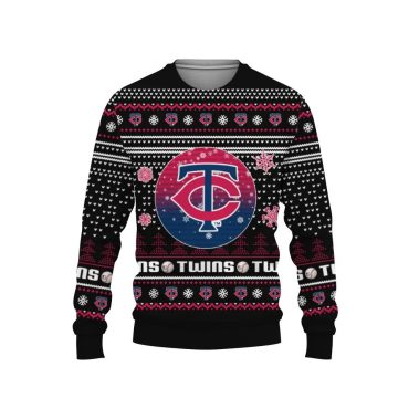 Minnesota Twins Snowflakes and Logo Holiday Ugly Christmas Sweater