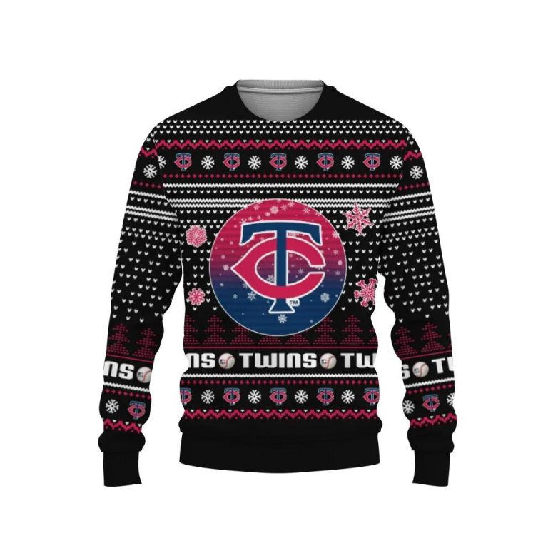 Minnesota Twins Snowflakes and Logo Holiday Ugly Christmas Sweater