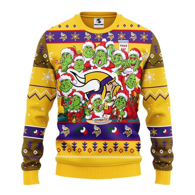 Minnesota Vikings 12 Grinch Xmas Day Ugly Christmas Sweater