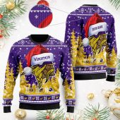 Minnesota Vikings Symbol Wearing Santa Claus Hat Ho Ho Ho Ugly Christmas Sweater