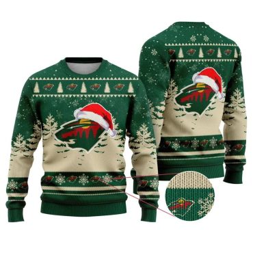 Minnesota Wild Santa Hat On Logo Ugly Christmas Sweater