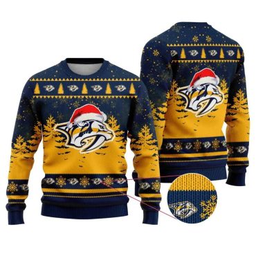 Nashville Predators Santa Hat On Logo Ugly Christmas Sweater