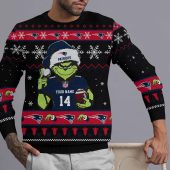 New England Patriots Grinch Touchdown Ugly Christmas Sweater Front - TeeUgly