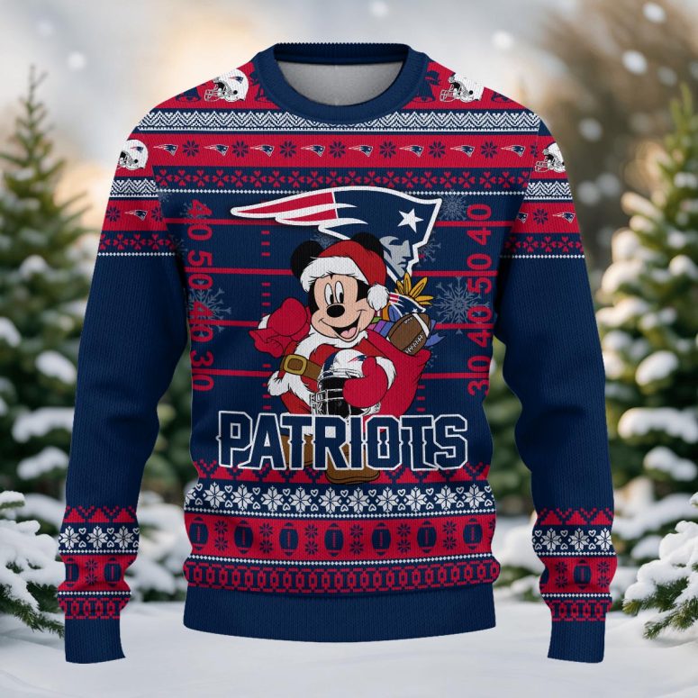 New England Patriots Mickey Mouse Santa Ugly Christmas Sweater