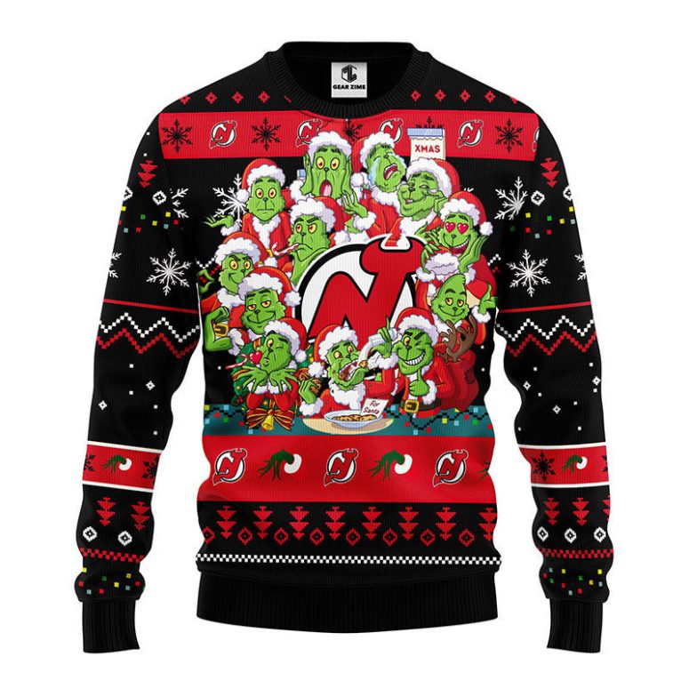 New Jersey Devils 12 Grinch Xmas Day Ugly Christmas Sweater