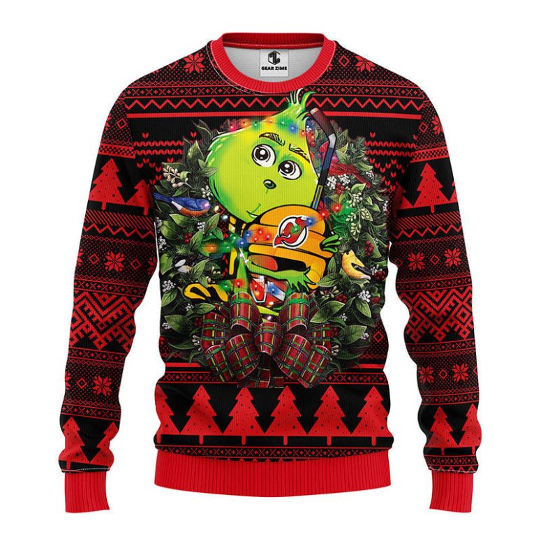 New Jersey Devils Grinch Hug Ugly Christmas Sweater