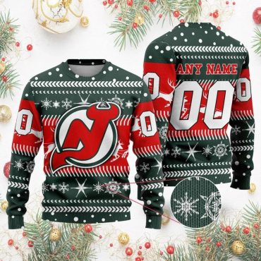 New Jersey Devils Personalized Name & Number Ugly Christmas Sweater