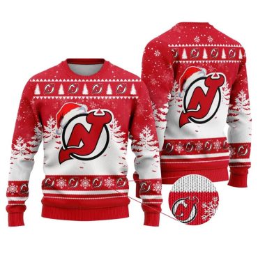 New Jersey Devils Santa Hat On Logo Ugly Christmas Sweater