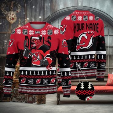 New Jersey Devils Santa's Fiery Skates Ugly Christmas Sweater
