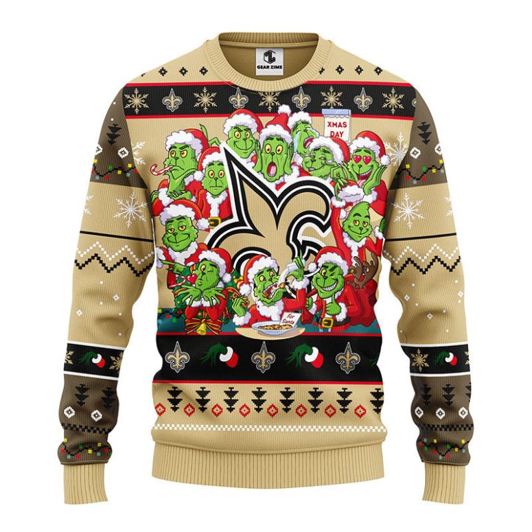 New Orleans Saints 12 Grinch Xmas Day Ugly Christmas Sweater