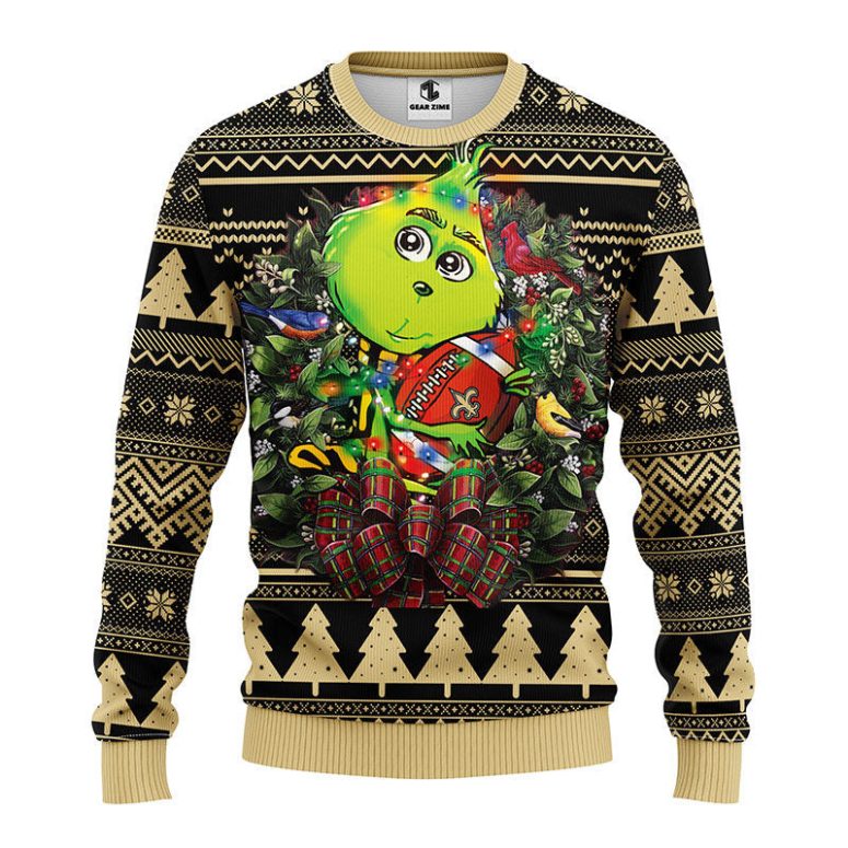 New Orleans Saints Grinch Hug Ugly Christmas Sweater