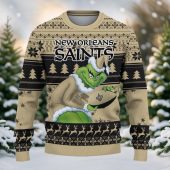 New Orleans Saints Grinch Stolen Ugly Christmas Sweater Front - TeeUgly