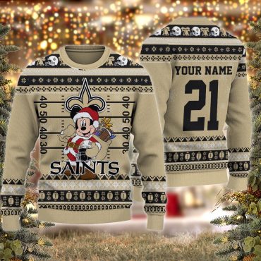 New Orleans Saints Mickey Mouse Santa Ugly Christmas Sweater