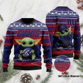 New York Giants Baby Yoda Football Fan Ugly Christmas Sweater - TeeUgly