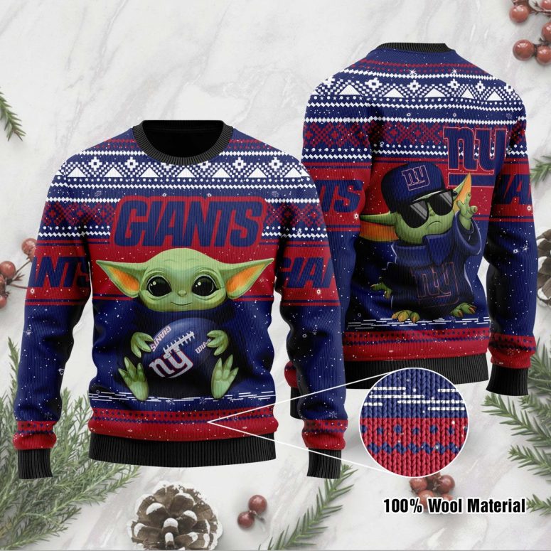 New York Giants Baby Yoda Football Fan Ugly Christmas Sweater