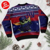 New York Giants Baby Yoda Football Fan Ugly Christmas Sweater Back - TeeUgly