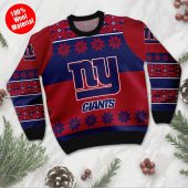 New York Giants Classic Snowflake Pattern Ugly Christmas Sweater Front - TeeUgly