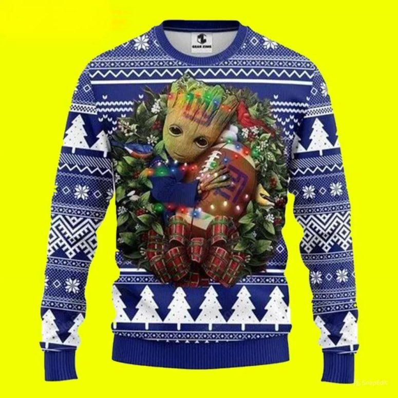 New York Giants Groot Hug Ugly Christmas Sweater