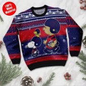 New York Giants Peanuts Holiday Ugly Christmas Sweater Front - TeeUgly