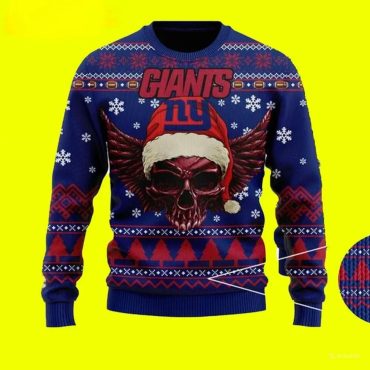 New York Giants Skull with Wings Santa Hat Ugly Christmas Sweater