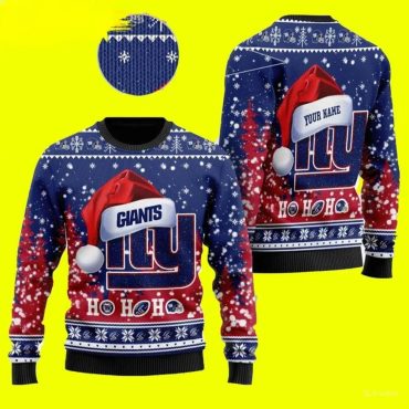 New York Giants Wearing Santa Hat Ugly Christmas Sweater