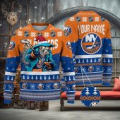 New York Islanders Mascot Fiery Skates Ugly Christmas Sweater