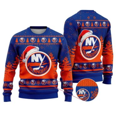 New York Islanders Santa Hat On Logo Ugly Christmas Sweater
