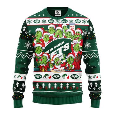 New York Jets 12 Grinch Xmas Day Ugly Christmas Sweater