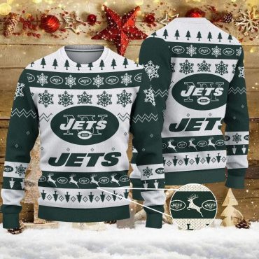 New York Jets Classic Snowflakes and Football Ugly Christmas Sweater
