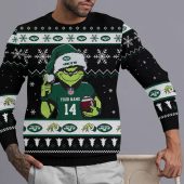 New York Jets Grinch Football Fan Ugly Christmas Sweater Front - TeeUgly