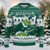 New York Jets Grinch Stolen Ugly Christmas Sweater Front - TeeUgly